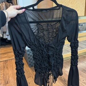 Zara Black Sheer Ruched Blouse